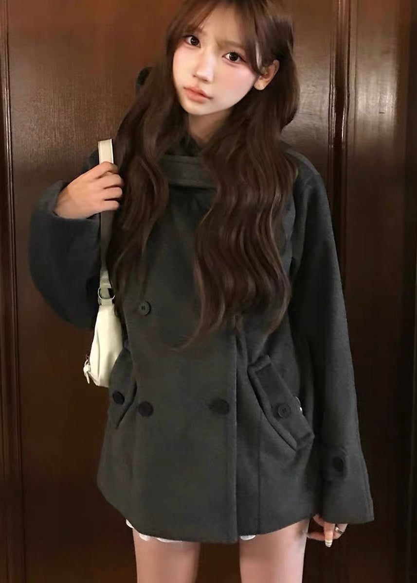 VELMIRA HOODED DOUBLE BUTTON COAT