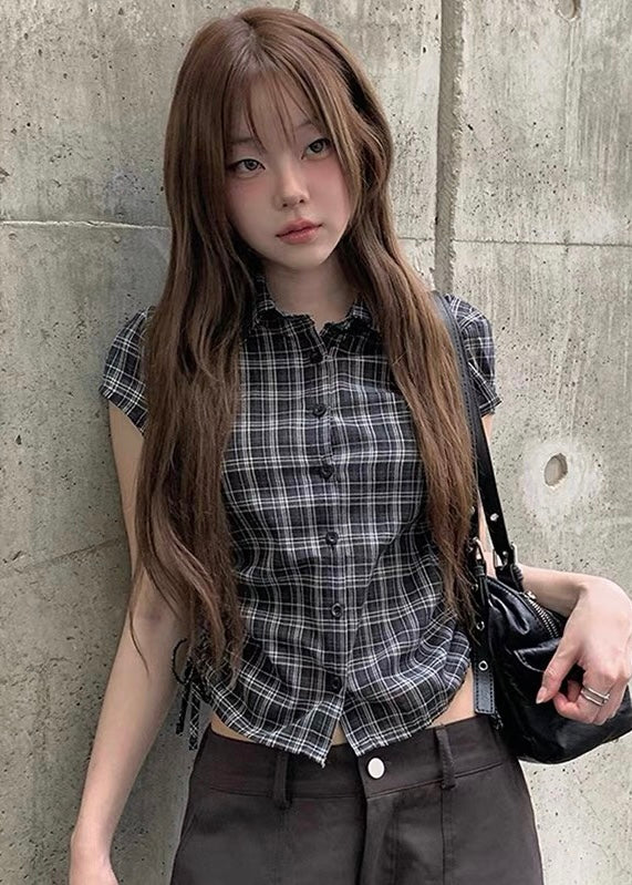 Midnight Check Lace-Up トップス