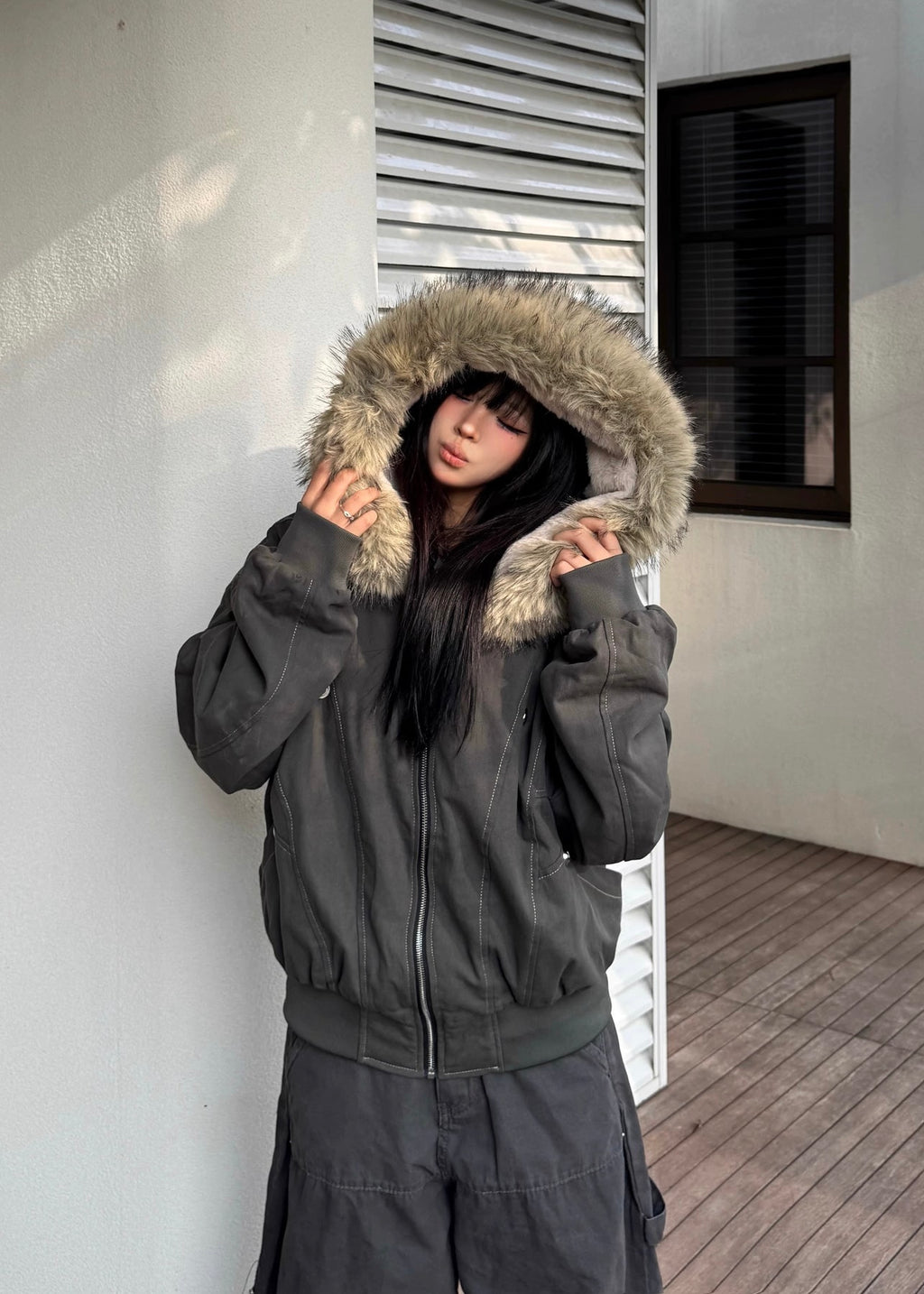 FUR FRAME HOOD JACKET