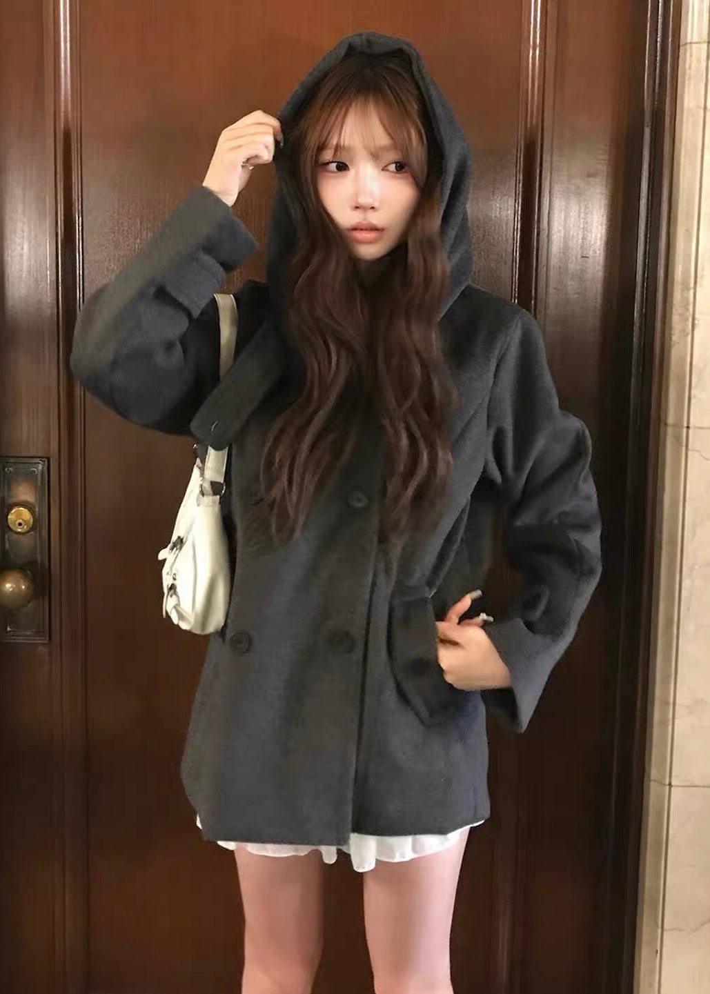 VELMIRA HOODED DOUBLE BUTTON COAT