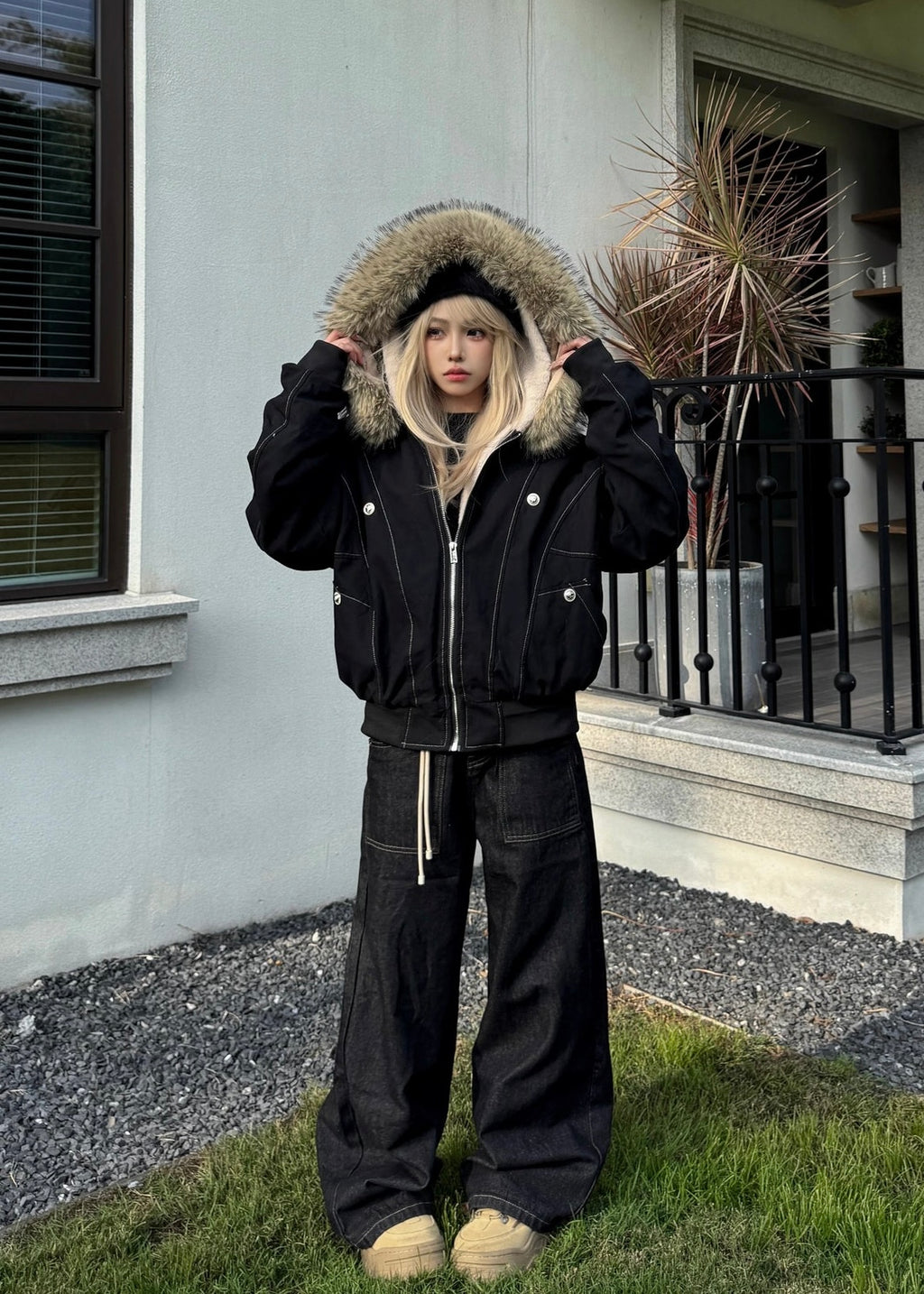 FUR FRAME HOOD JACKET