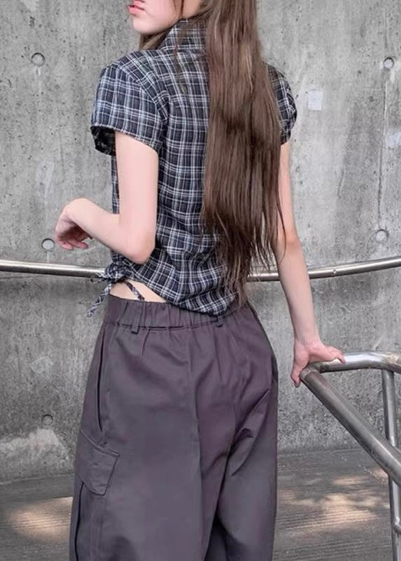 Midnight Check Lace-Up トップス