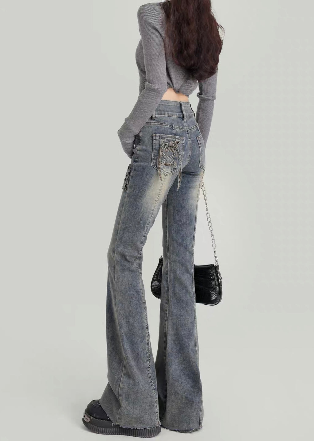 Faded Cross Flare Jeans