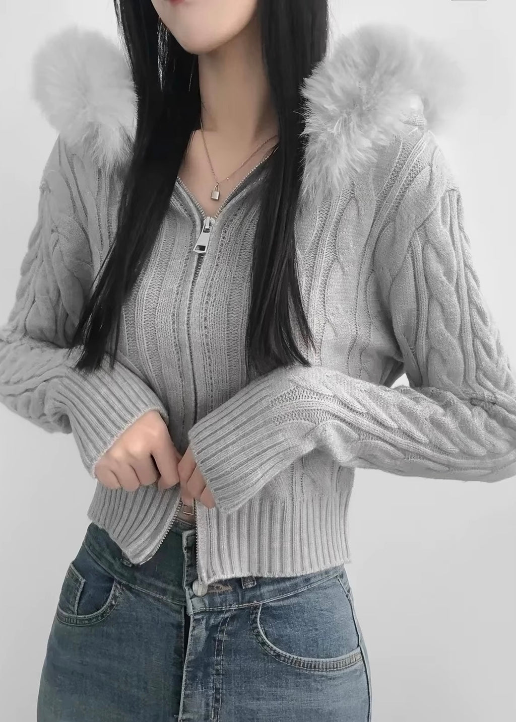 Velmira Fur Zip Knit