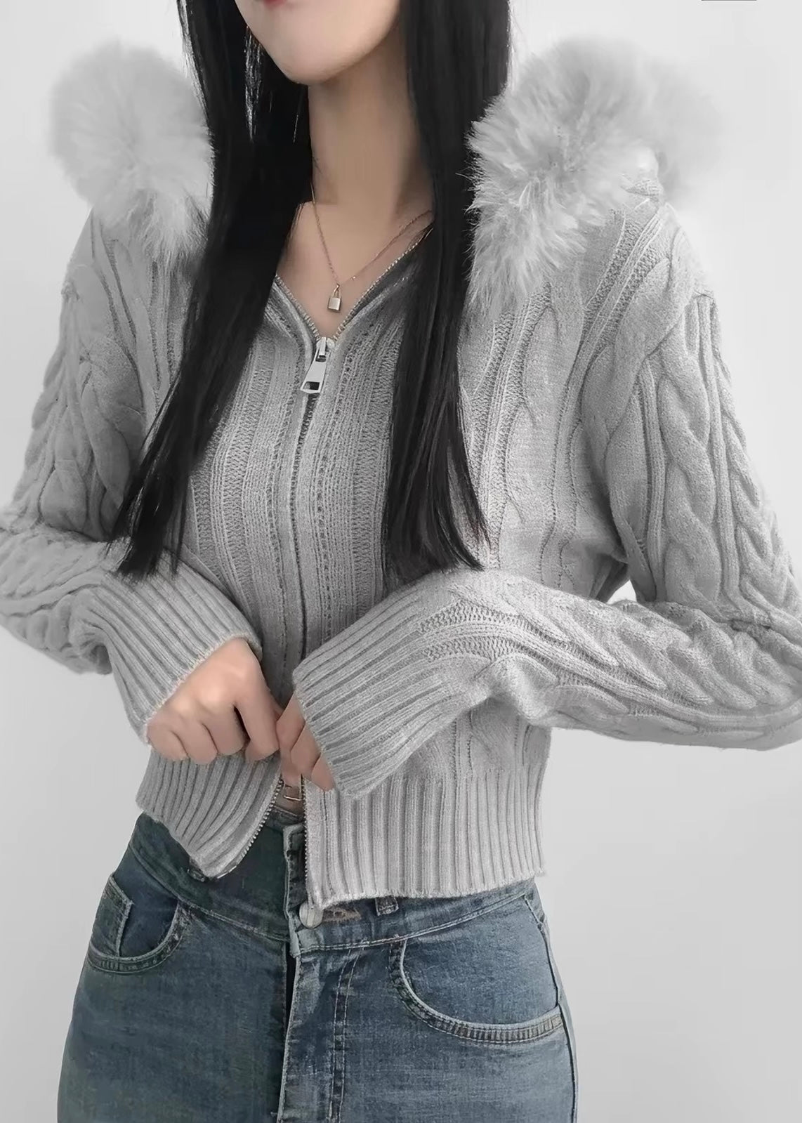 Velmira Fur Zip Knit