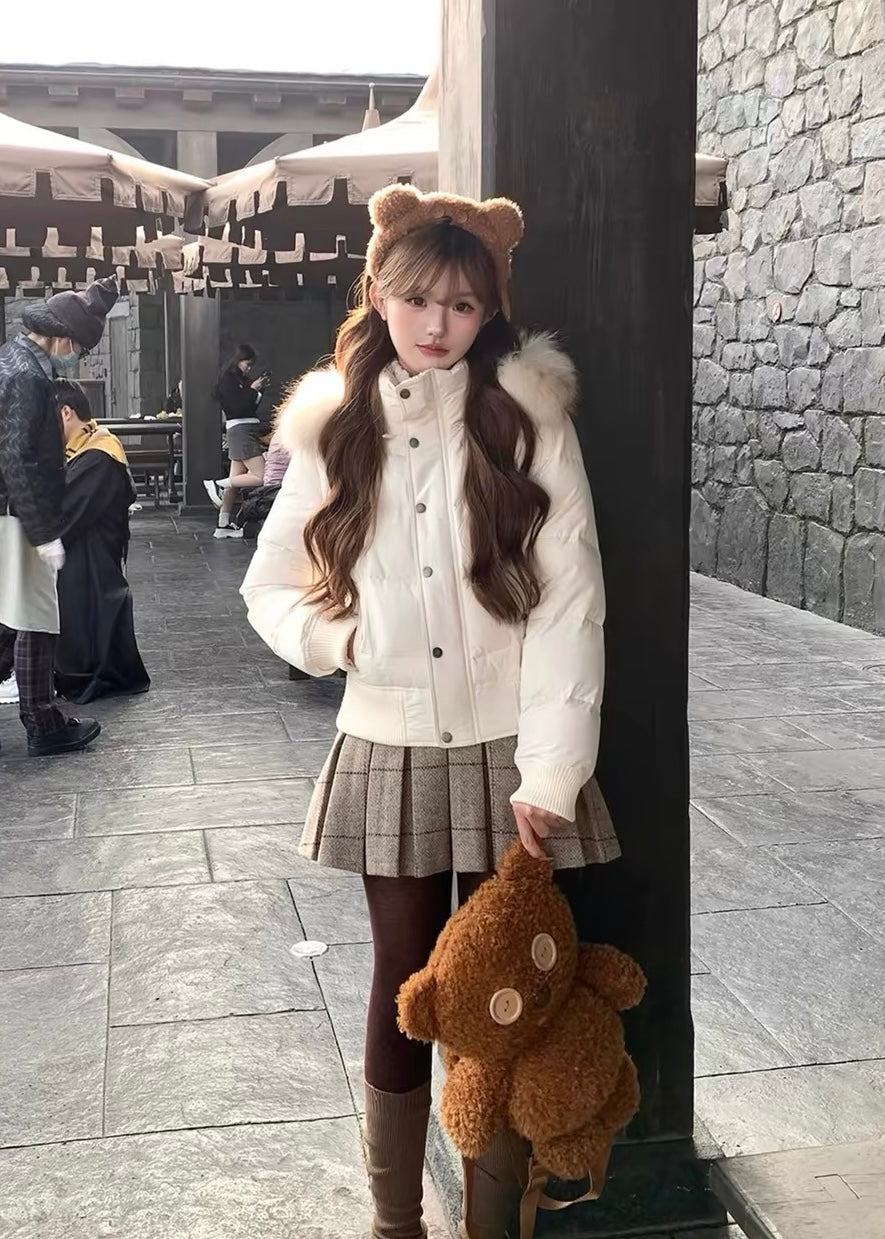Fur shoulder puffer jacket