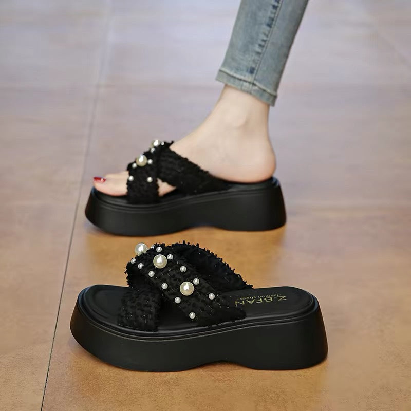 Pearl Tweed Platform Sandals