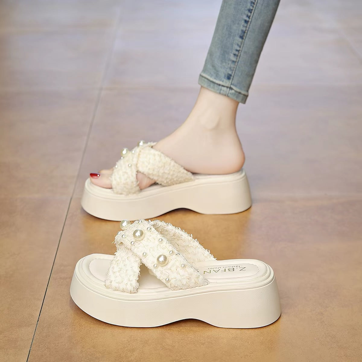Pearl Tweed Platform Sandals