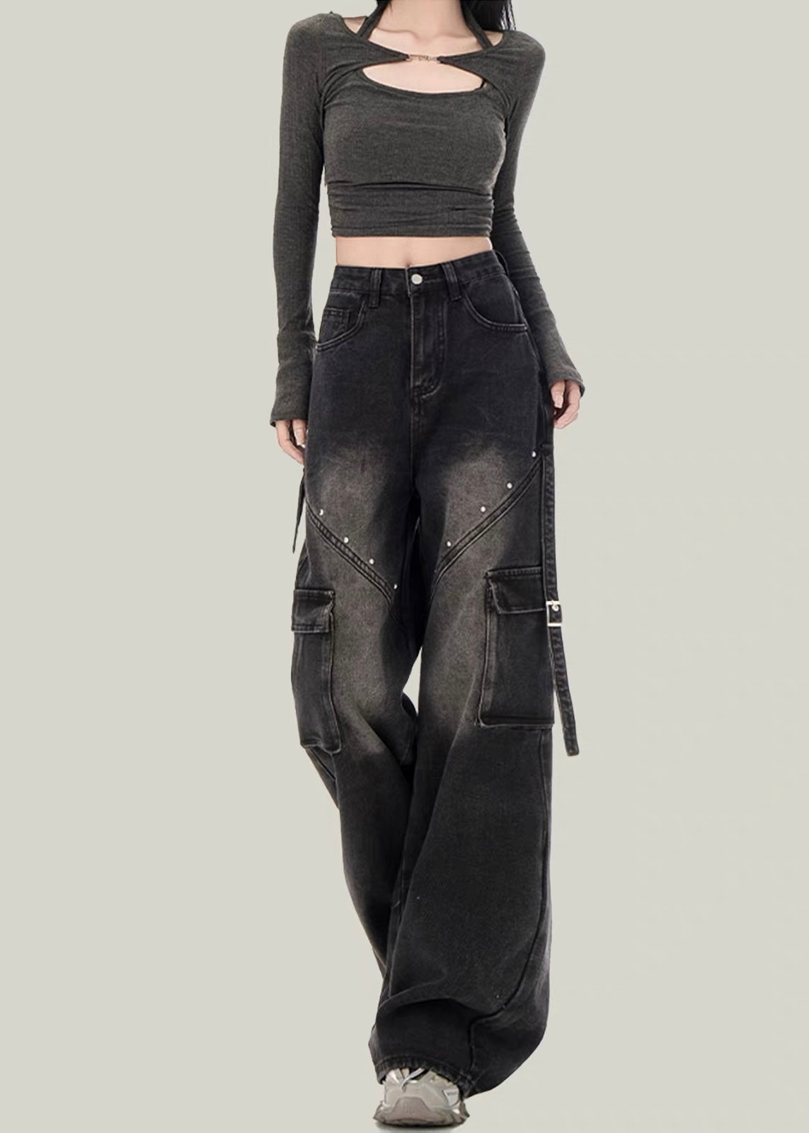 Shadow Rivet Wide Cargo Denim