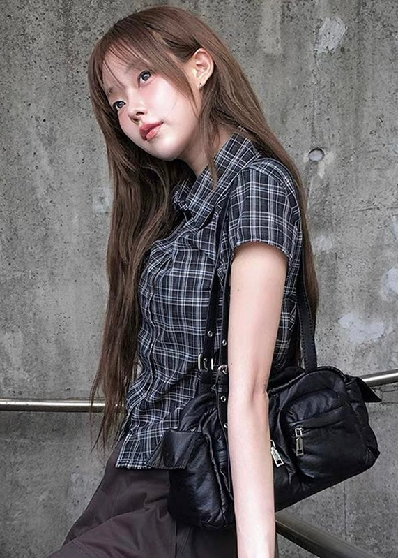 Midnight Check Lace-Up トップス