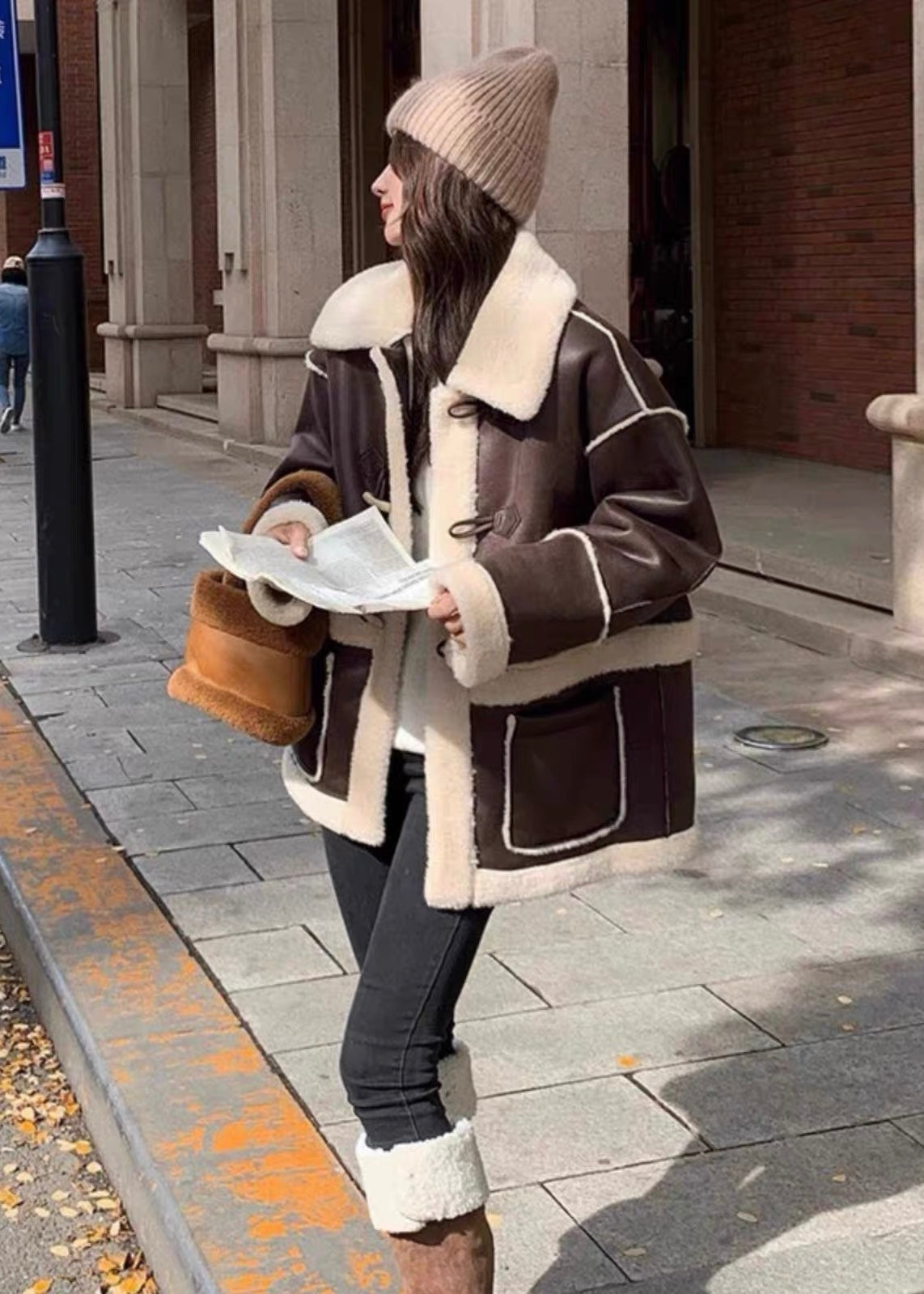 Cocoa Shearling Toggle Coat
