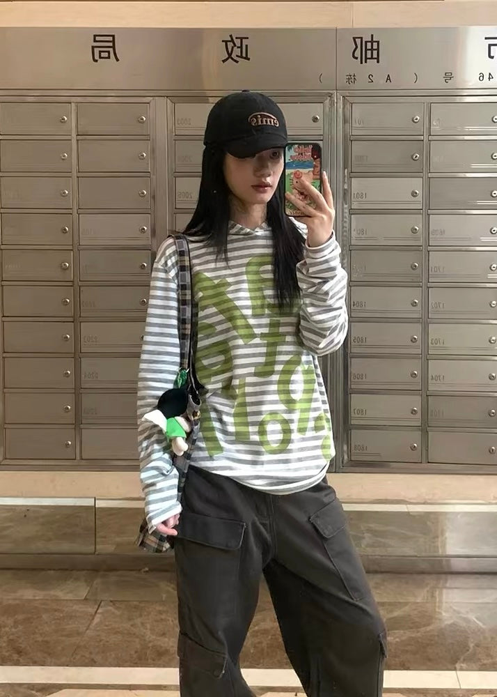 Loose Fit Stripe Hoodie ロンT