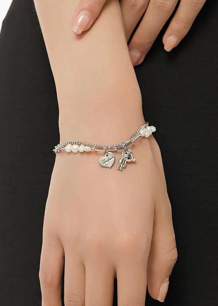 Pearl Teddy Charm Bracelet