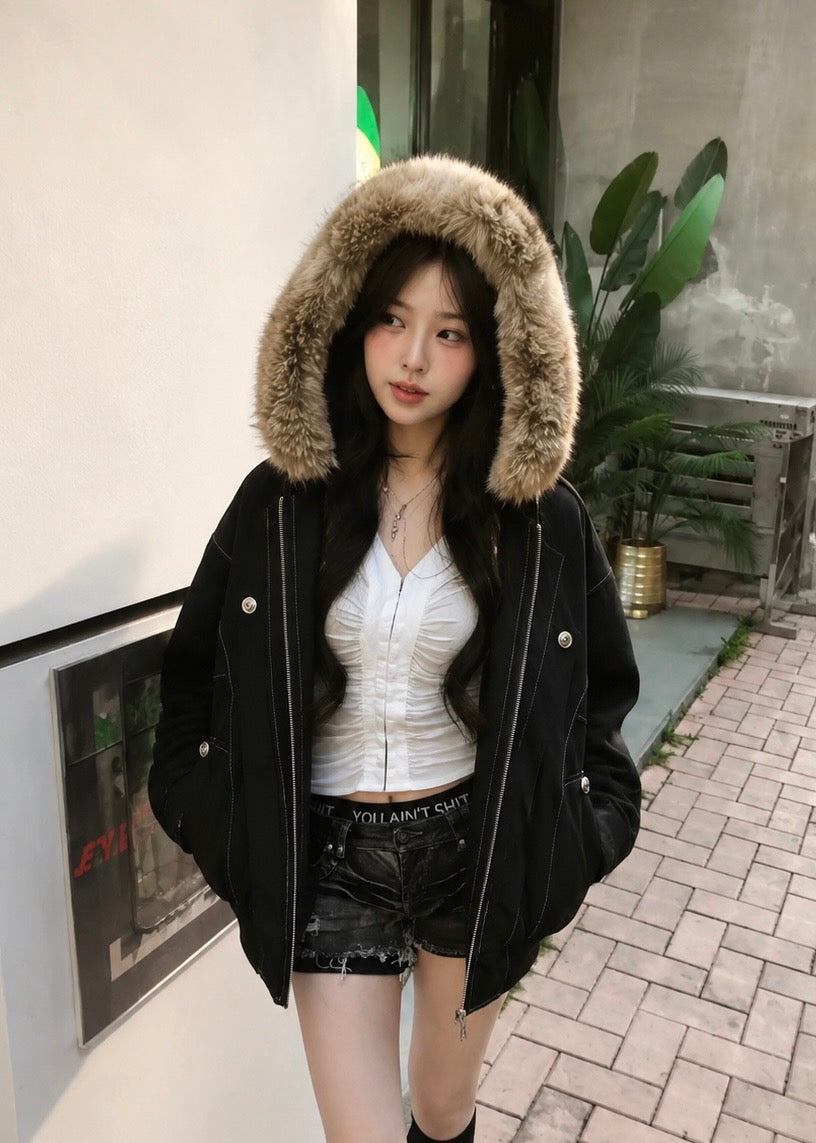 FUR FRAME HOOD JACKET
