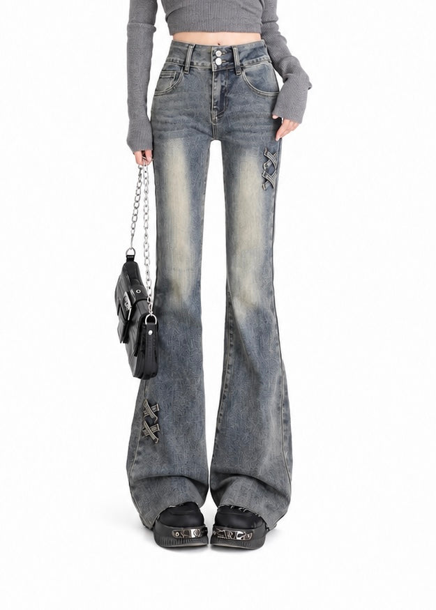 Faded Cross Flare Jeans