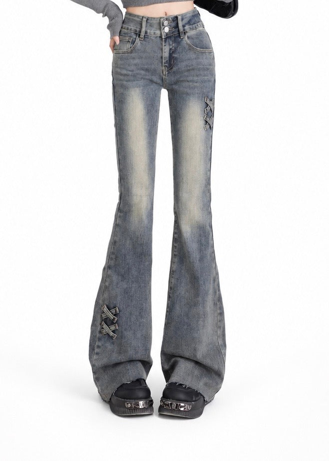 Faded Cross Flare Jeans