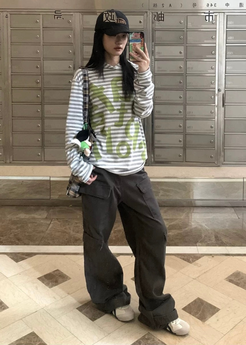 Loose Fit Stripe Hoodie ロンT