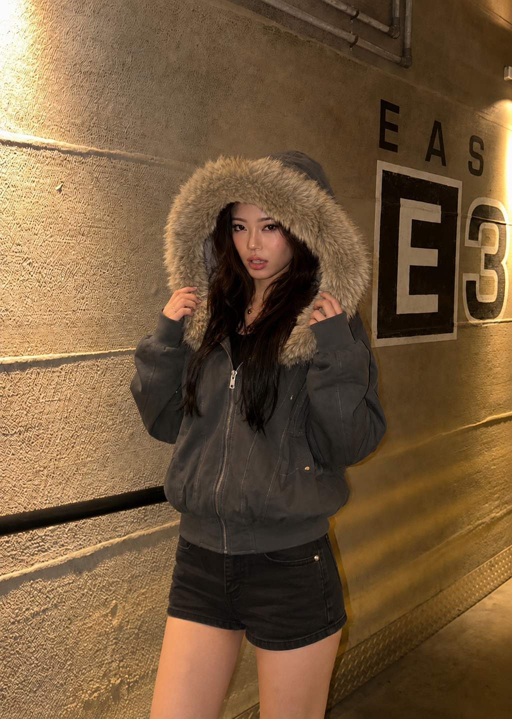 FUR FRAME HOOD JACKET