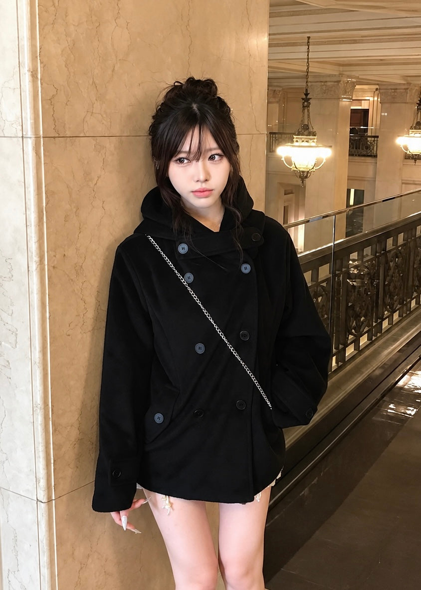 VELMIRA HOODED DOUBLE BUTTON COAT