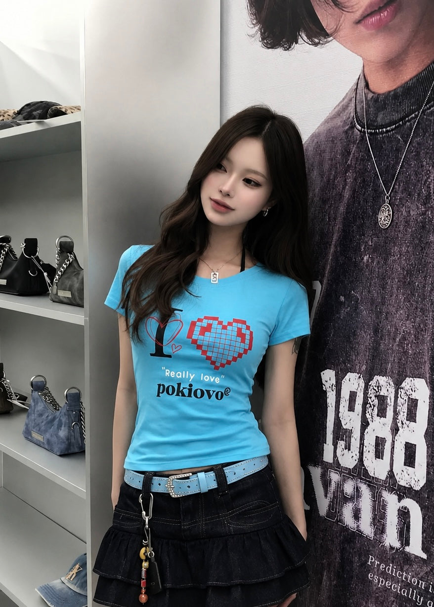 Pixel Heart Love Tシャツ