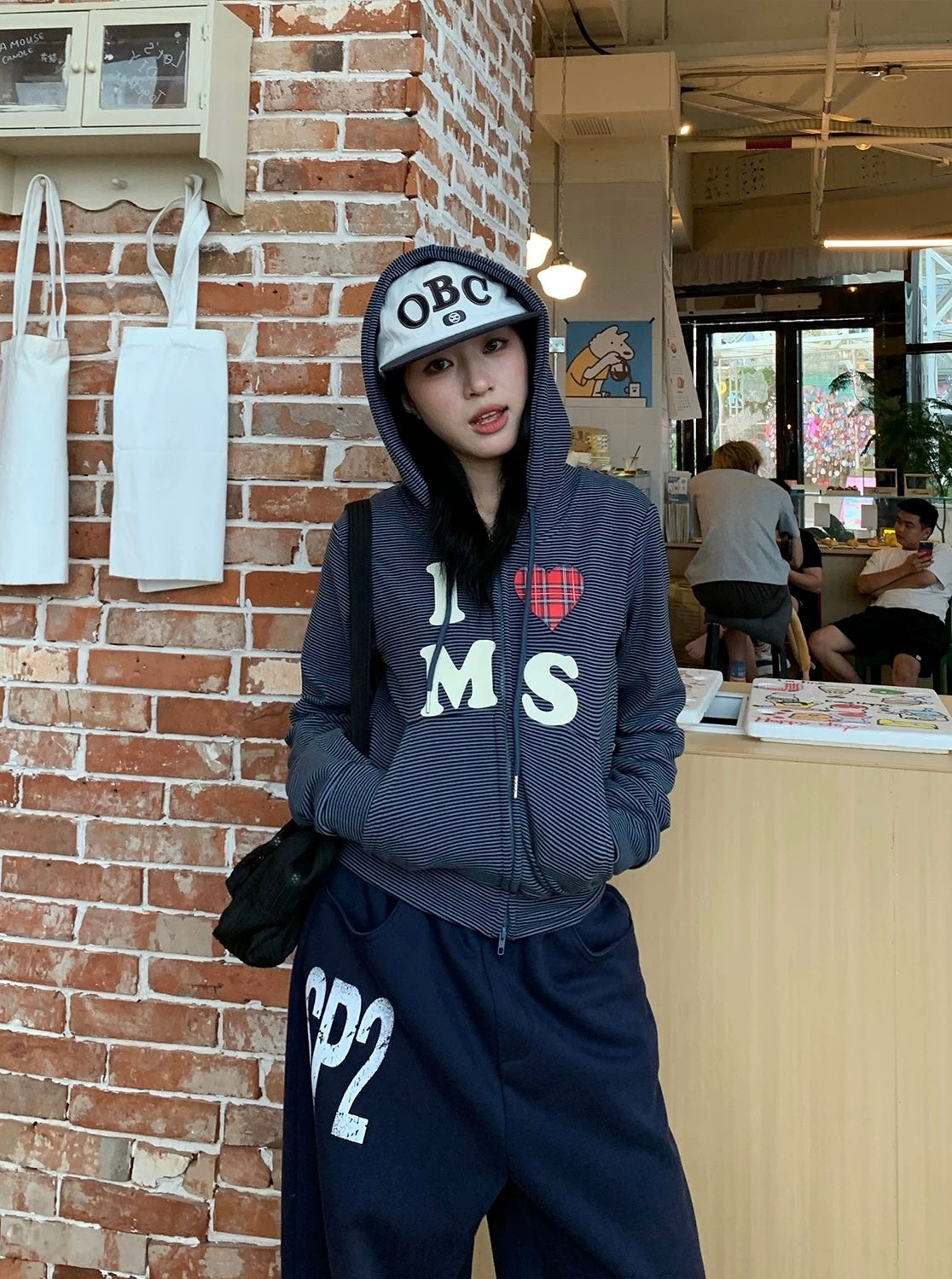 Striped Cropped Zip-Up Hoodie