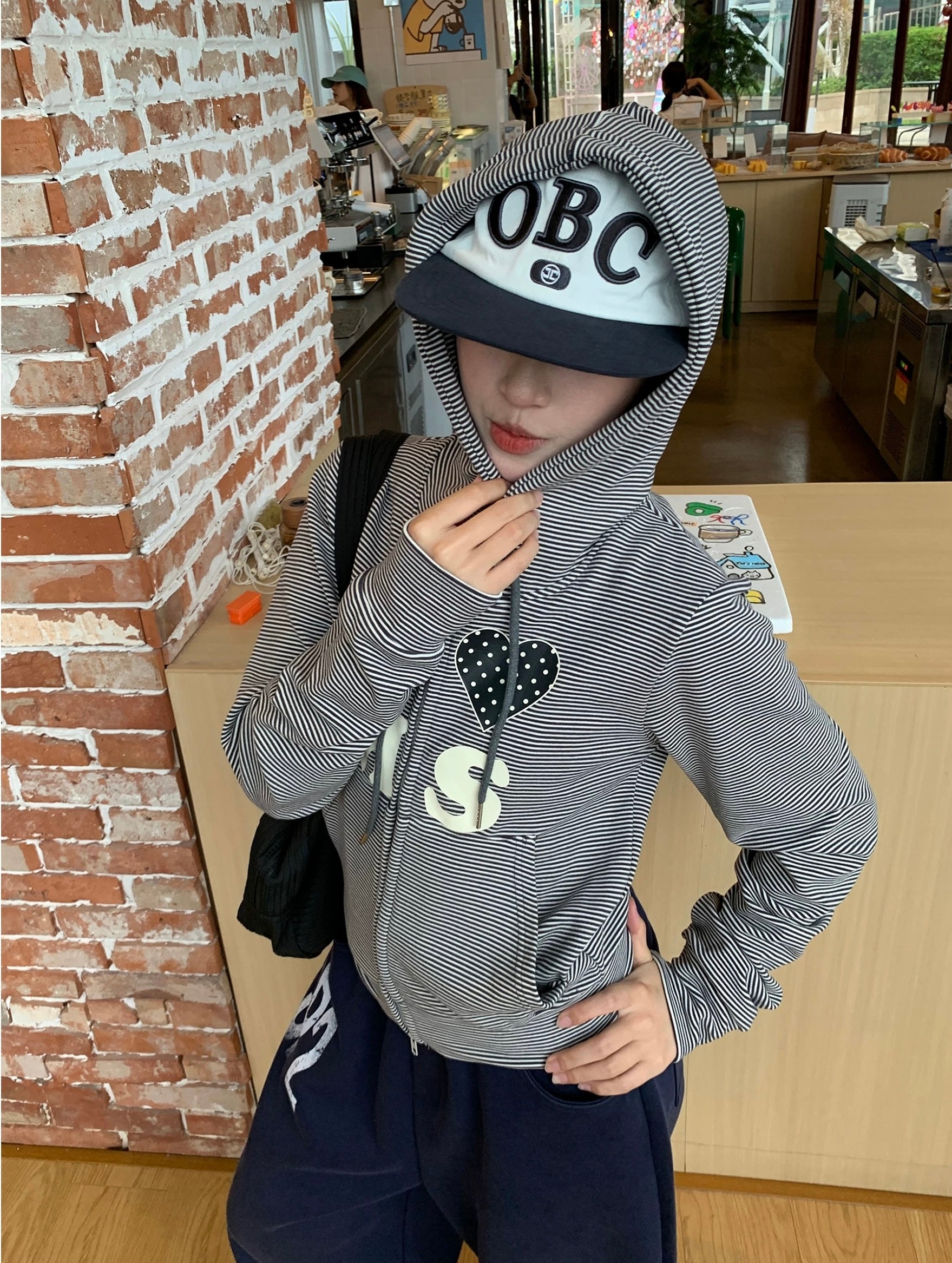 Striped Cropped Zip-Up Hoodie