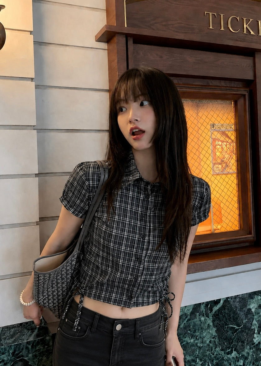 Midnight Check Lace-Up トップス