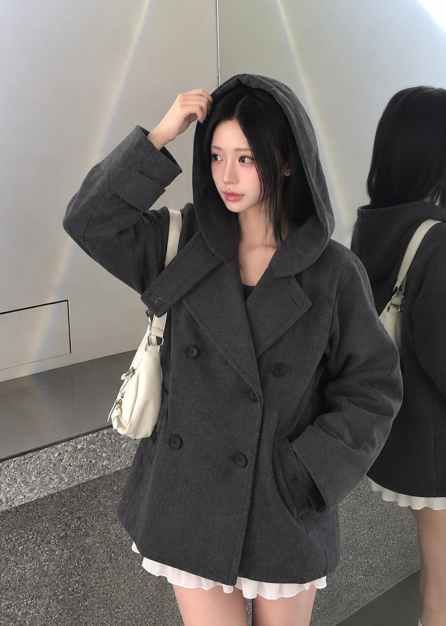 VELMIRA HOODED DOUBLE BUTTON COAT