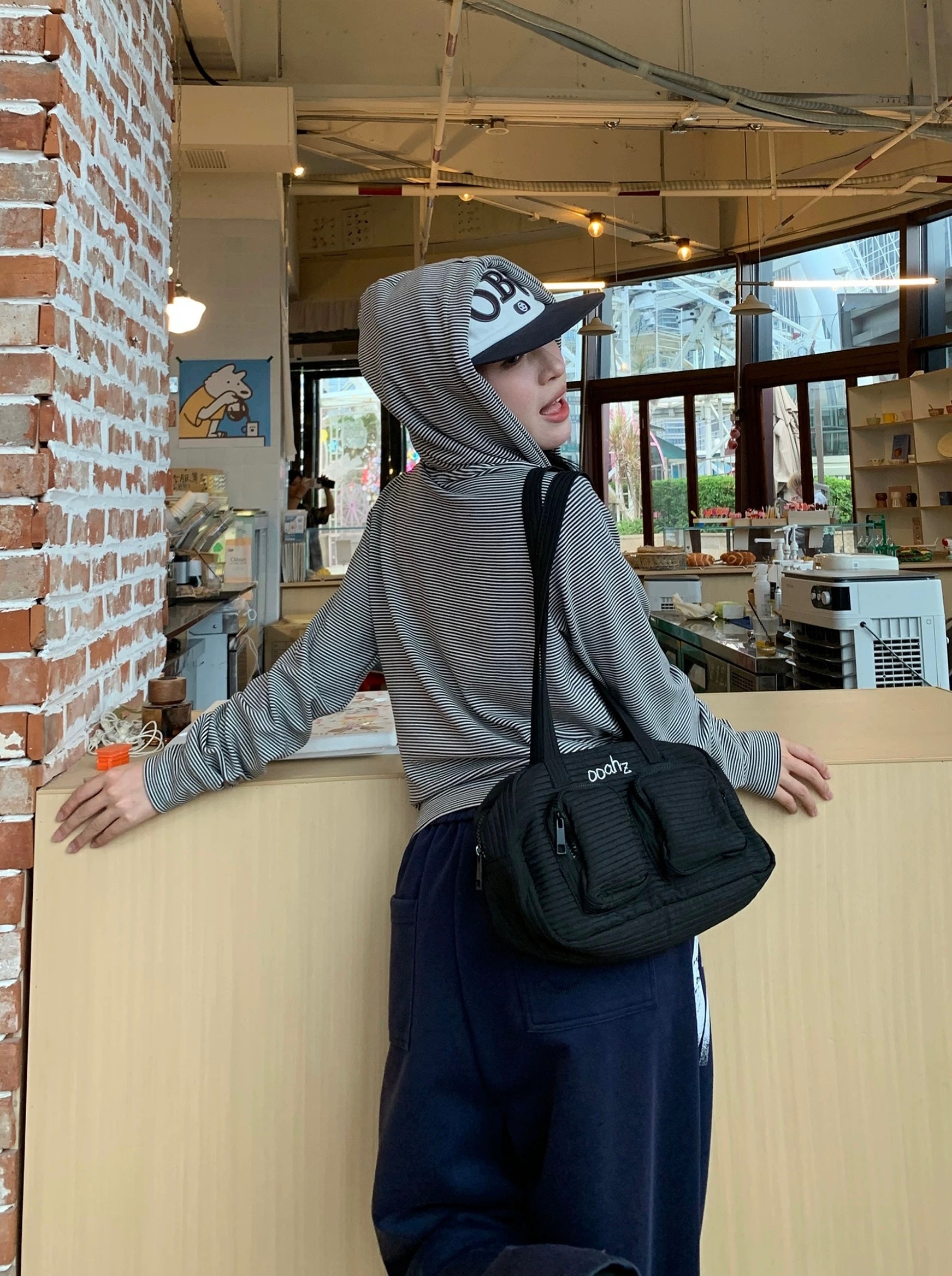 Striped Cropped Zip-Up Hoodie