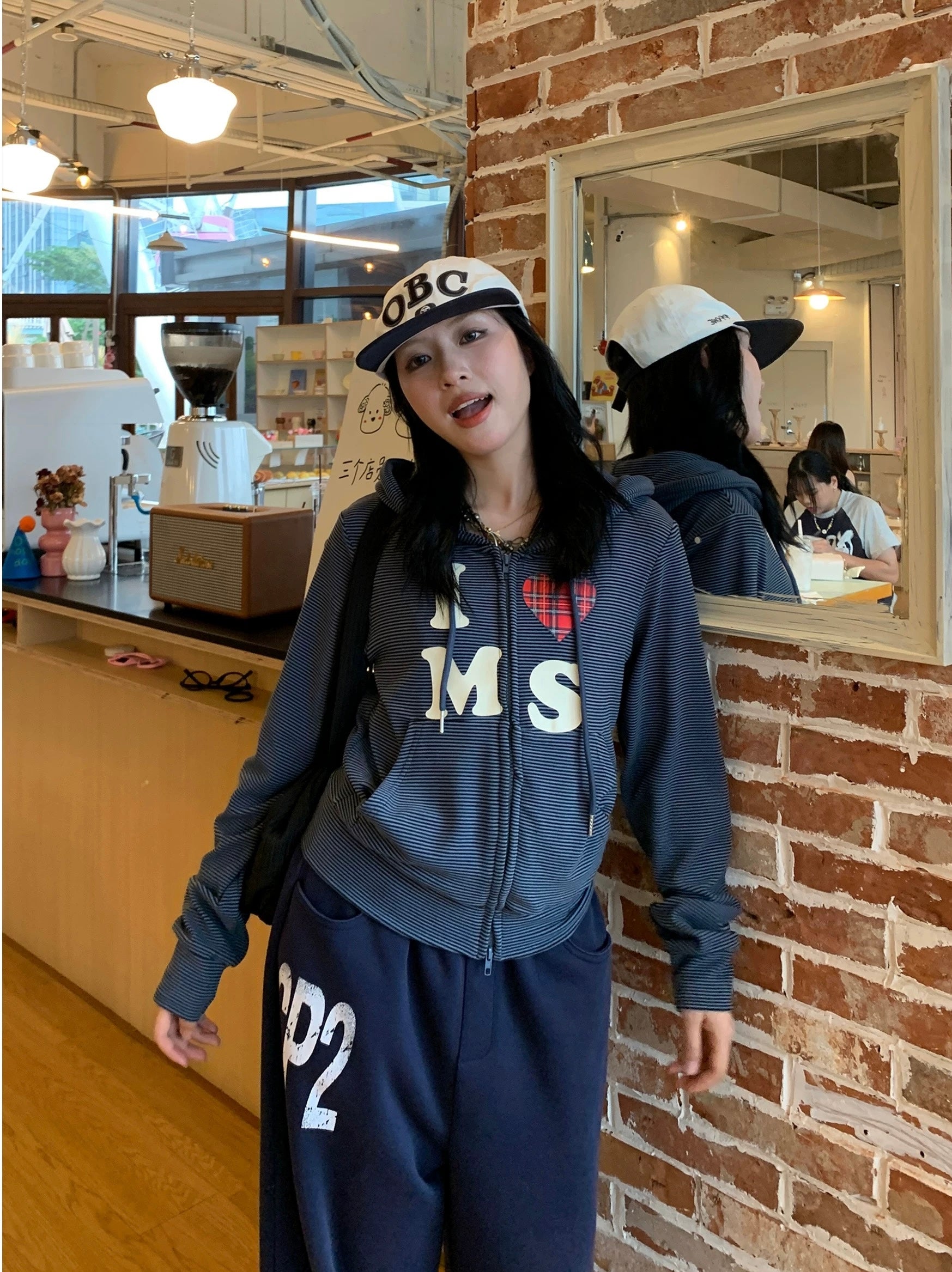 Striped Cropped Zip-Up Hoodie