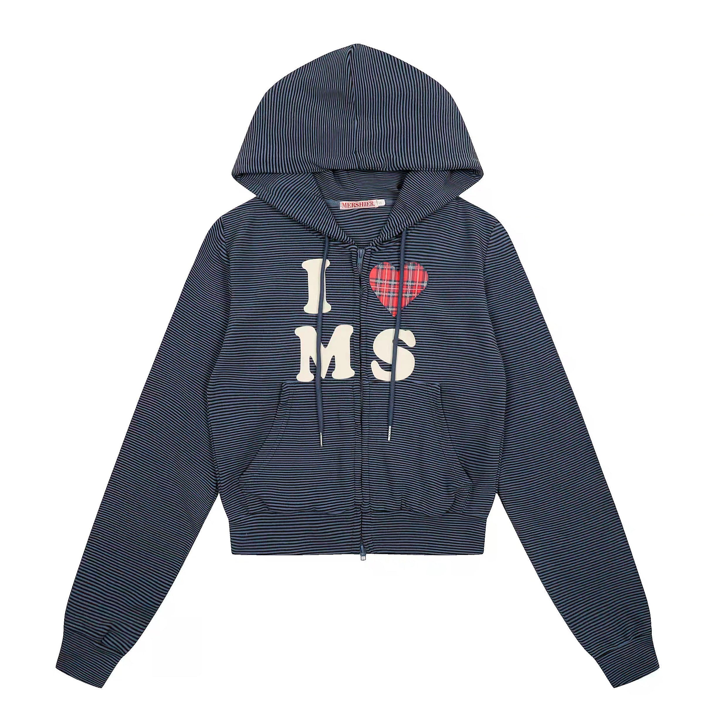 Striped Cropped Zip-Up Hoodie