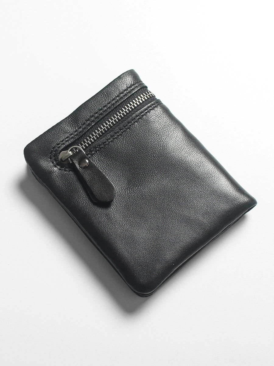 Minimalist Black Leather Zip Wallet