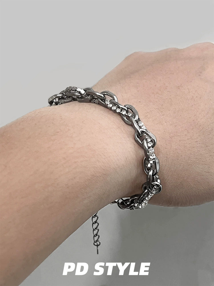 PDSTYLE 轻奢水钻缠绕钛钢古巴手链男女生高级感小众情侣配饰潮品