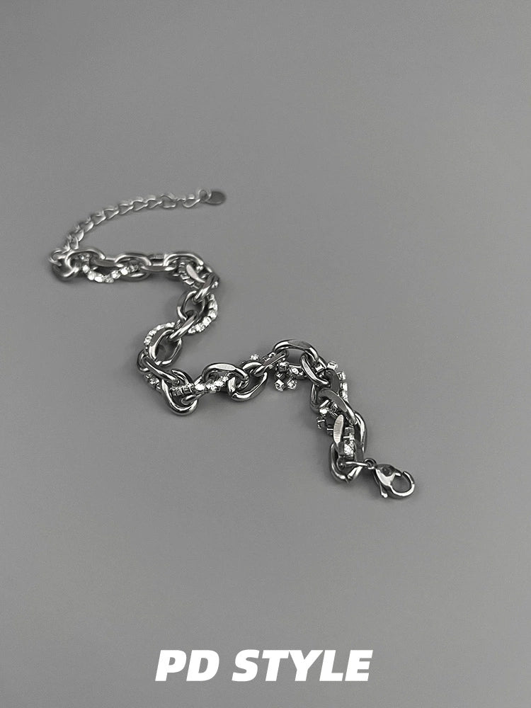 PDSTYLE 轻奢水钻缠绕钛钢古巴手链男女生高级感小众情侣配饰潮品