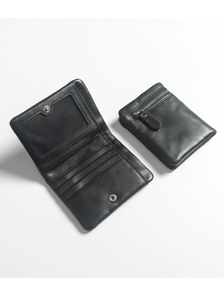 Minimalist Black Leather Zip Wallet