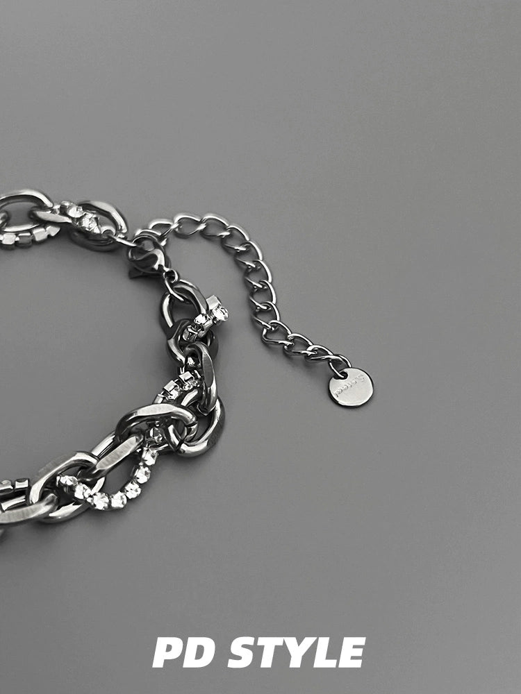 PDSTYLE 轻奢水钻缠绕钛钢古巴手链男女生高级感小众情侣配饰潮品
