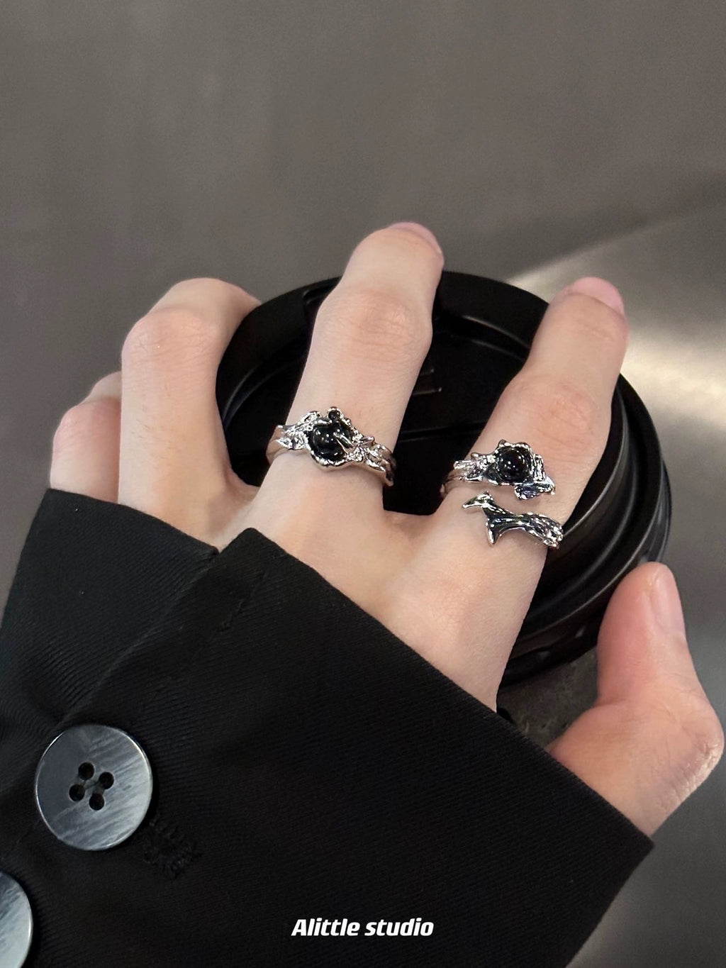 Dark Aesthetic Thorn Agate Open Ring