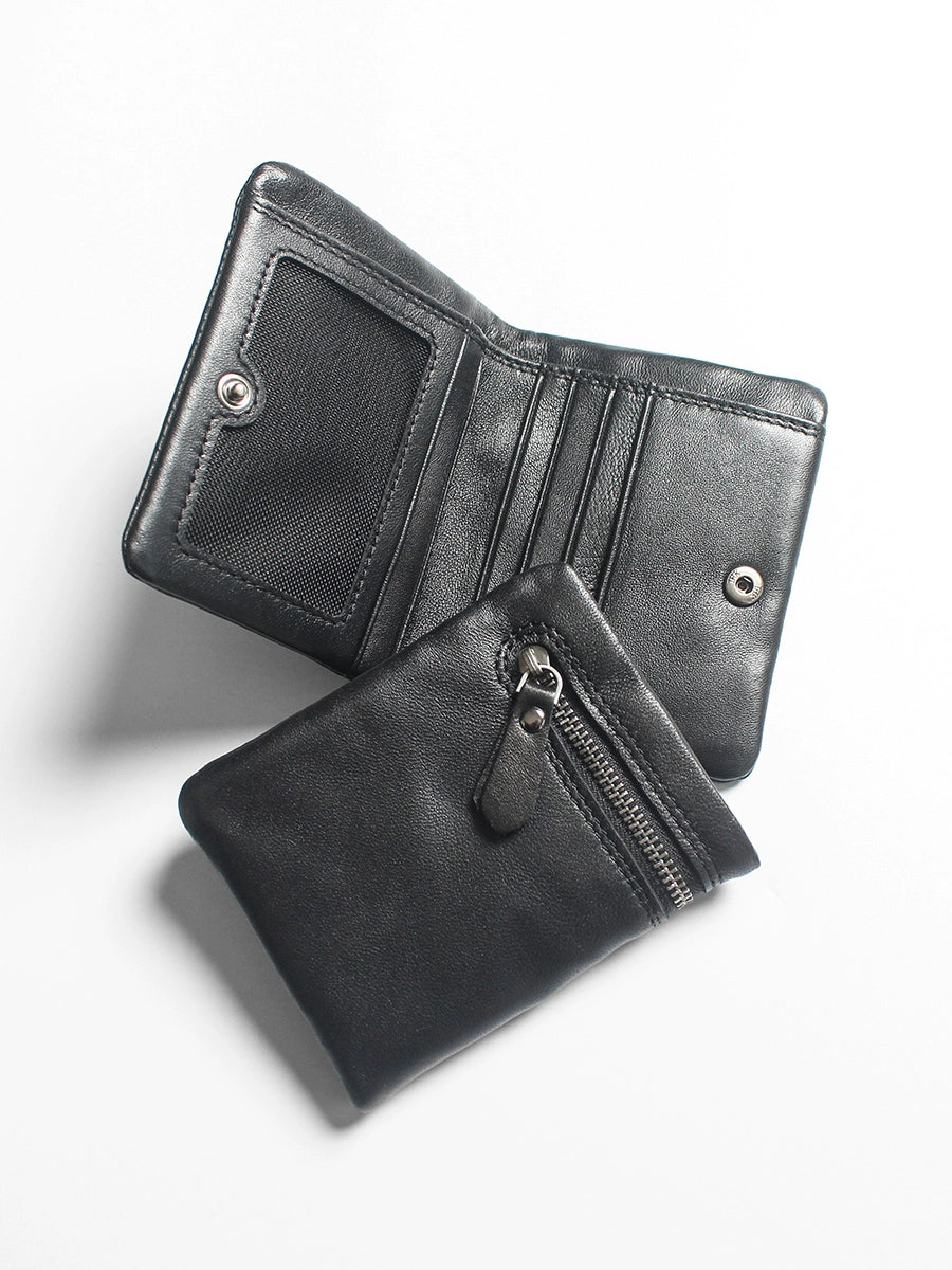 Minimalist Black Leather Zip Wallet