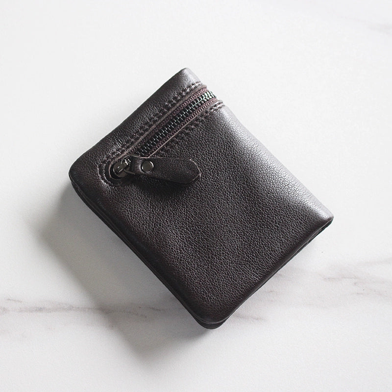 Minimalist Black Leather Zip Wallet