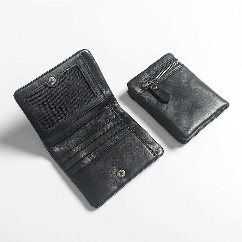 Minimalist Black Leather Zip Wallet
