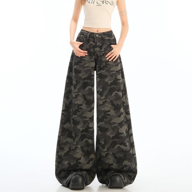 Camo High-Rise Wide Jeans