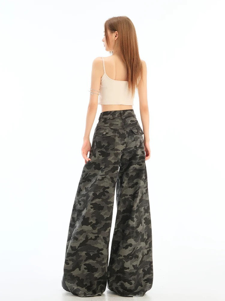 Camo High-Rise Wide Jeans