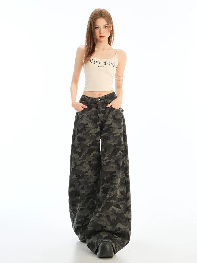 Camo High-Rise Wide Jeans
