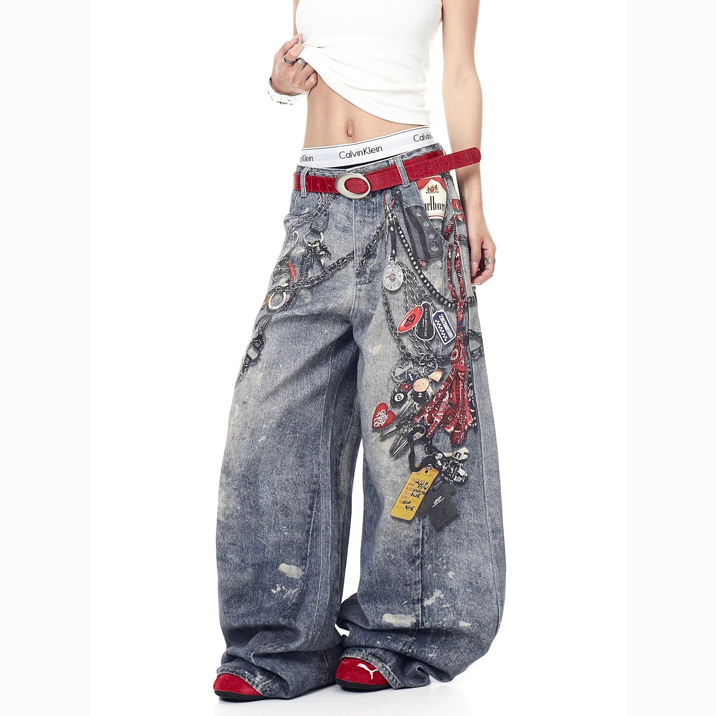 Graphic Chain Trompe-l'oeil Denim