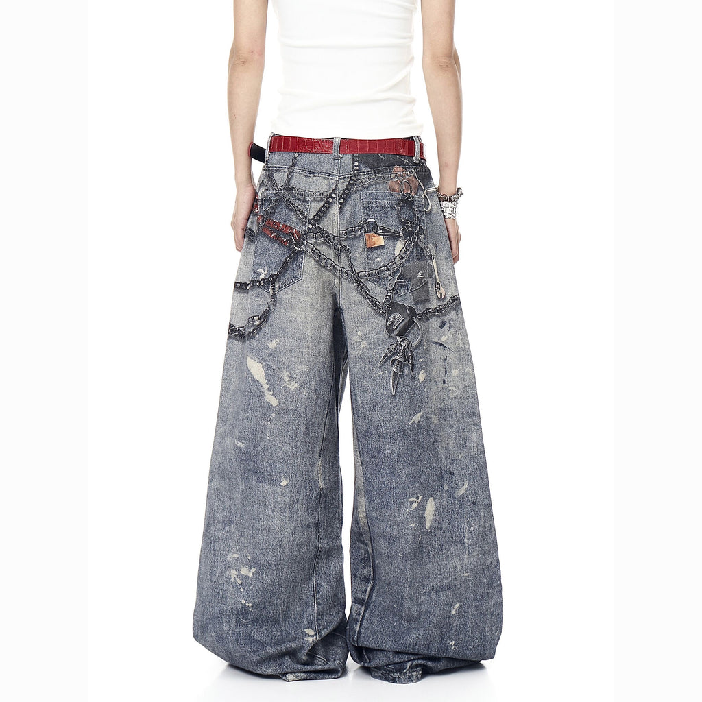 Graphic Chain Trompe-l'oeil Denim