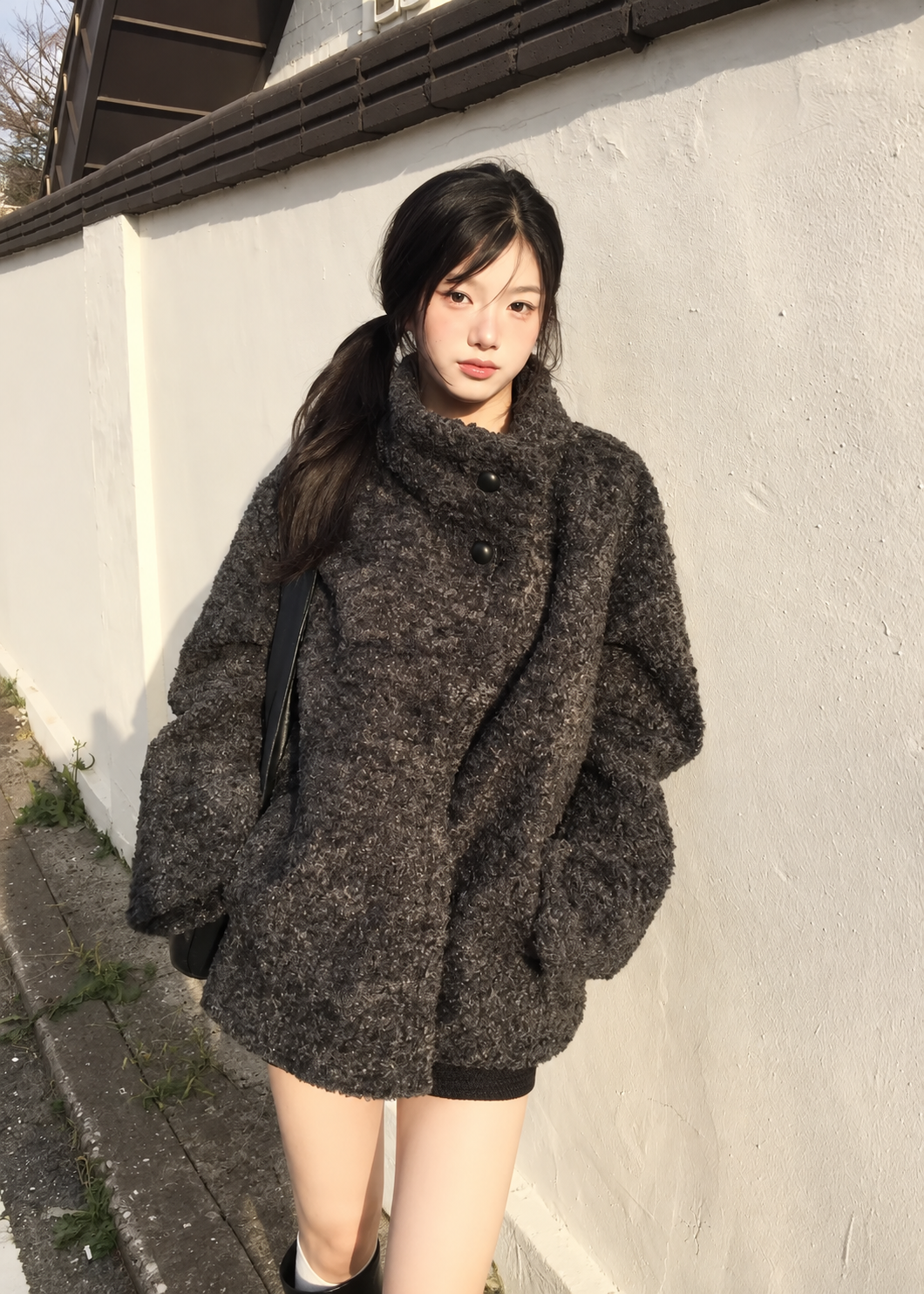 Velmia Bouclé High Neck Coat