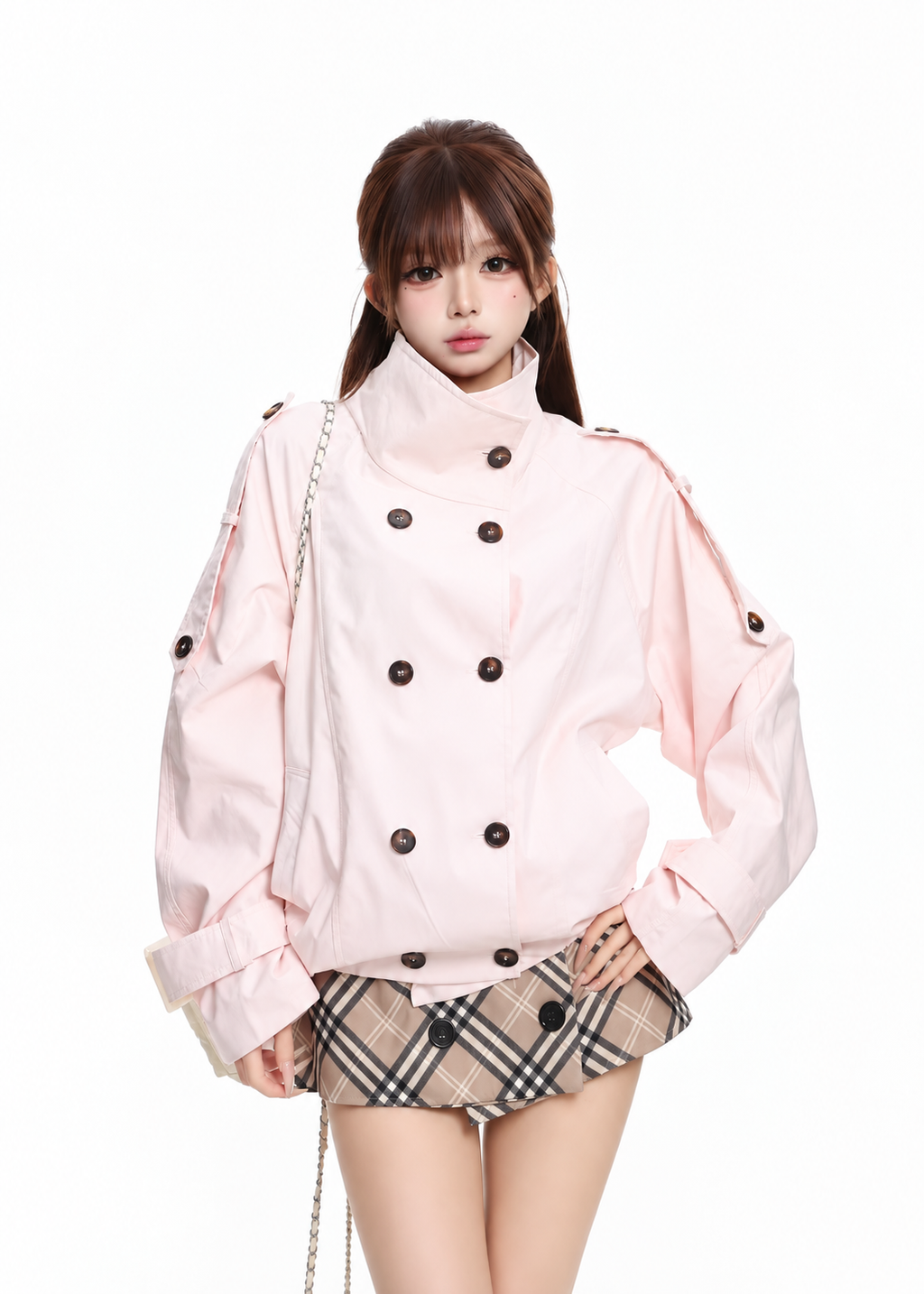 Velmira Pink High Neck Jacket
