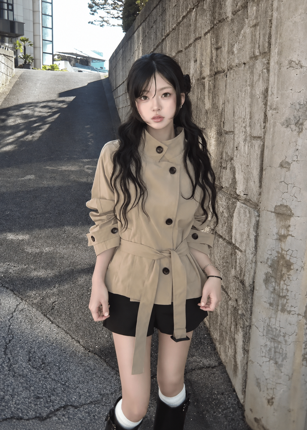 Velmira Belted Stand Collar Jacket