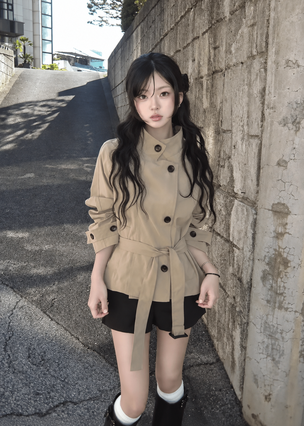 Velmira Belted Stand Collar Jacket