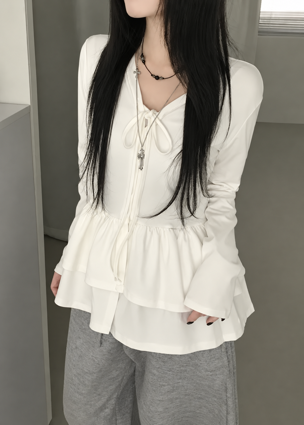 Velmira layered ribbon peplum top